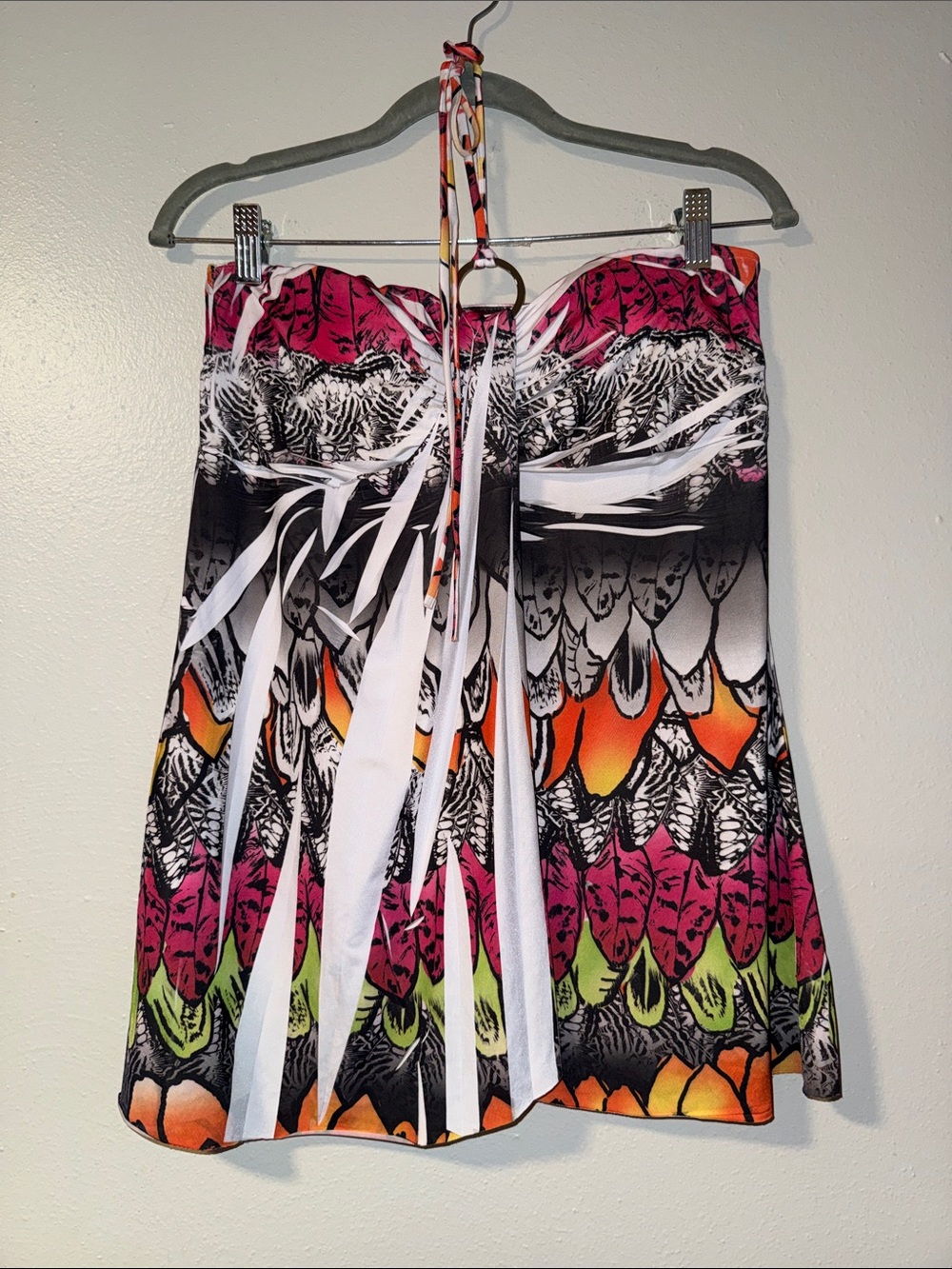 Dots Multicolor Feather-Print tube top with Halter Tie Y2K